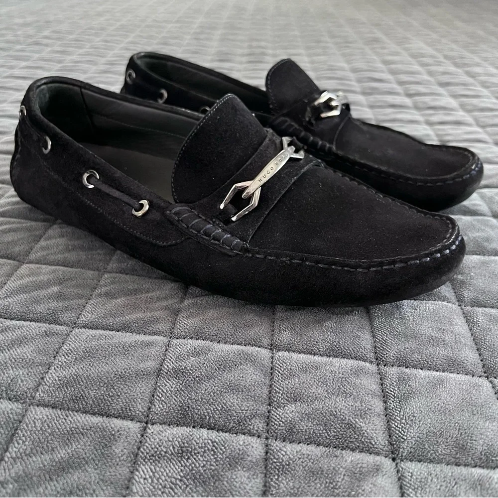 HUGO BOSS Penny Loafers Men 7 Shoes Black Suede